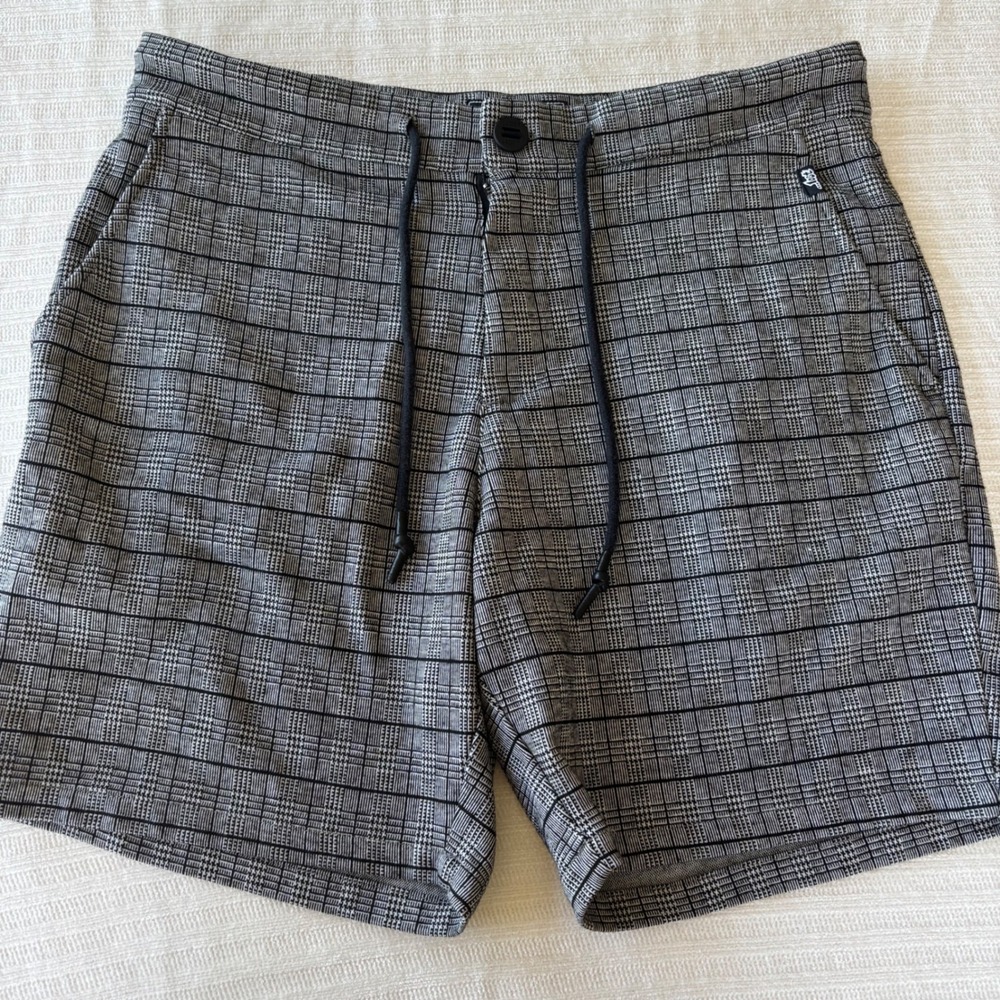 Lost Mens Grey Glen Plaid Hybrid Shorts Size 32 Drawstring Stretch Plaid
